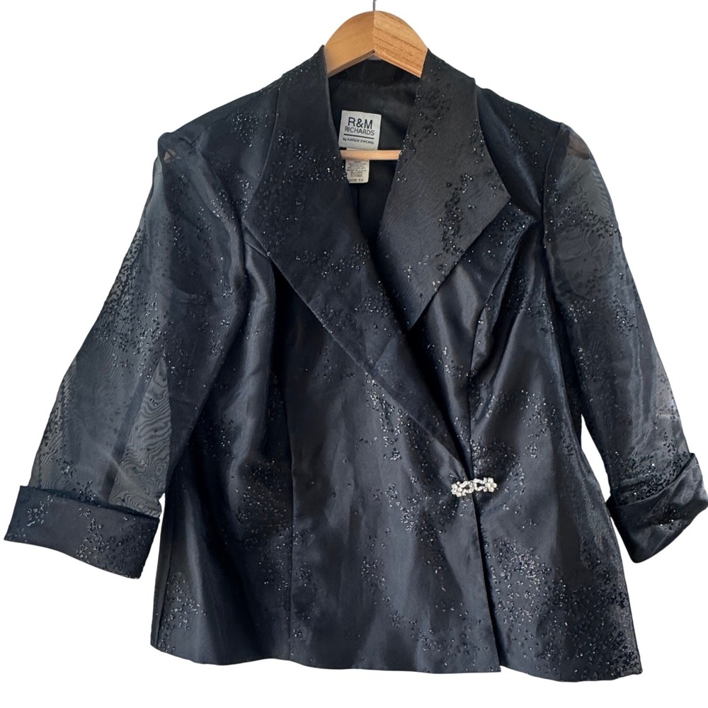 VTG R&M Richards Formal Jacket 10 Elegant Black Glitter Sheer Sleeve Evening USA